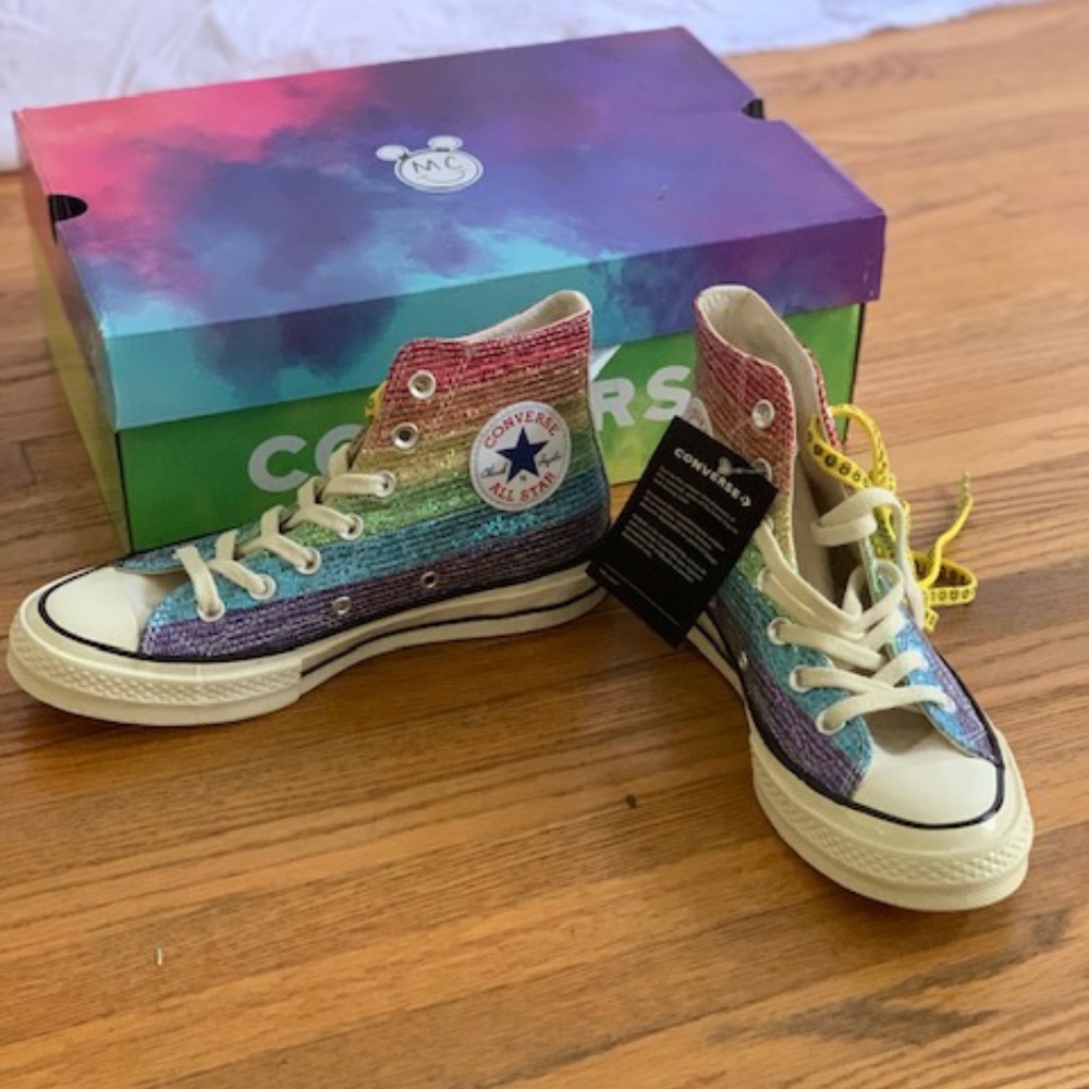 NWT Converse X Miley Cyrus Rainbow Sequin Hi-Top